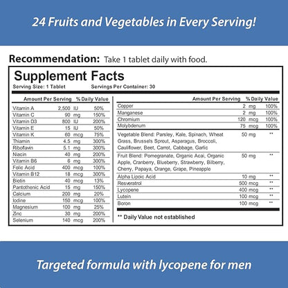 for Men, All Natural, Multivitamin, Multimineral, 24 Fruits 1 Month