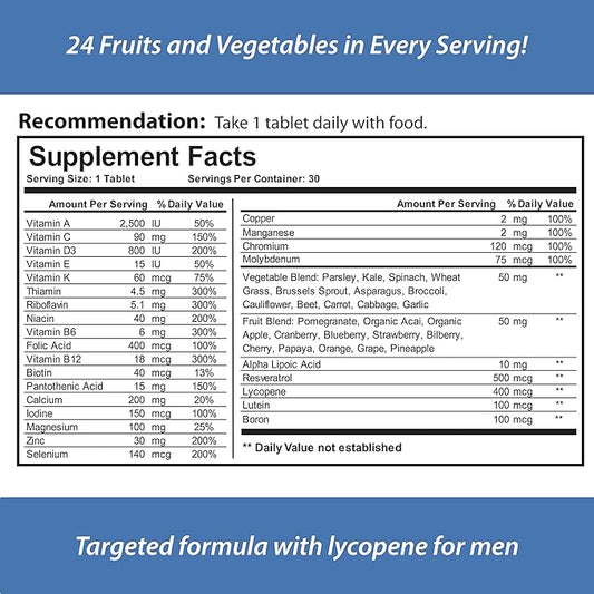 for Men, All Natural, Multivitamin, Multimineral, 24 Fruits 1 Month