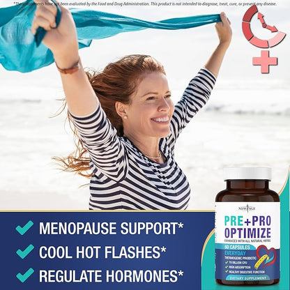 NEW AGE Pro Optimize Probiotics for Women, Menopause, Digestive Health - Relief for Bloating, Hot Flashes, Joint Support, Night Sweats - Gut Health & Metabolism - Dong Quai (60 (Pack of 1))