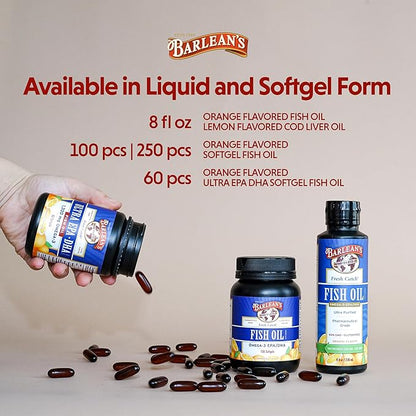 Barlean's Omega 3 Fish Oil Supplements, 600mg Fish 250 Count