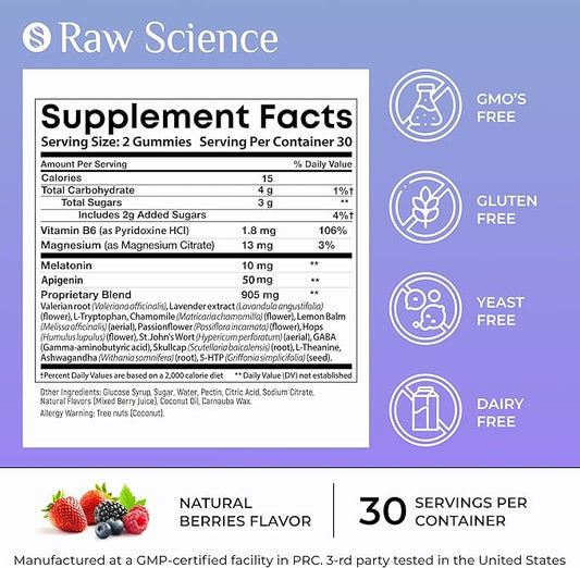 Melatonin Gummies - Supplement for Adults with Melatonin 10mg, Ashwagandha, Magnesium, Vitamin B6, Calcium - Calm, Relax & Support: Inositol, L-Theanine, GABA, 5HTP, Lemon Balm, 60 gummies
