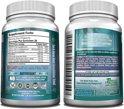 7 in 1 Immune Support Supplement with Vitamin C, Vitamin D3, Zinc 50mg, Quercetin, Echinacea Purpurea, Sambucus Elderberry and Ginger for Complete Immune Defense - 60 Capsules (12 Bottles)
