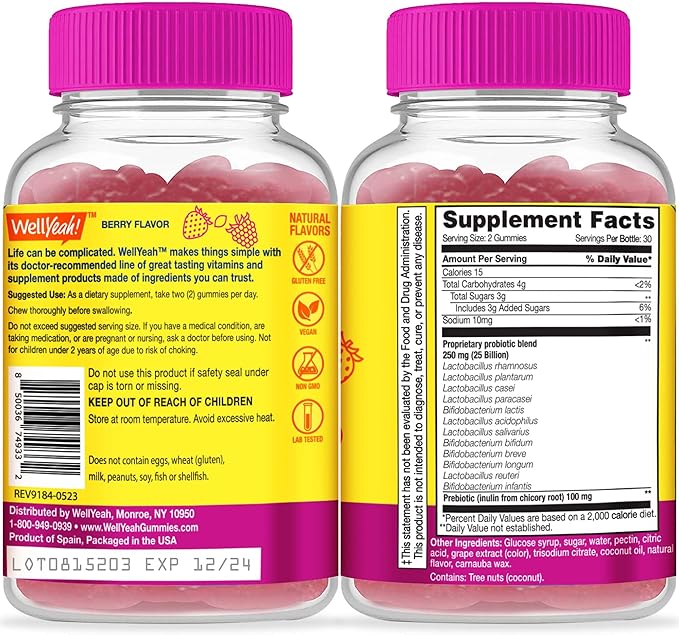 (2 Pack 25 Billion Probiotics + 12 Strains 60 Gummies