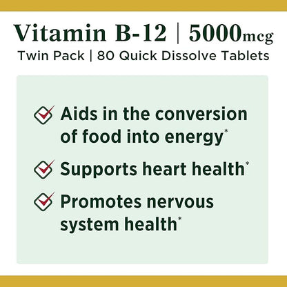 Nature's Bounty Vitamin B12, Quick Dissolve 5000mcg, 40 40 Tablets 2)