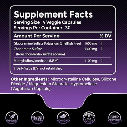 Glucosamine Chondroitin MSM Capsules, Supports Healthy 120 Count 2 Packs