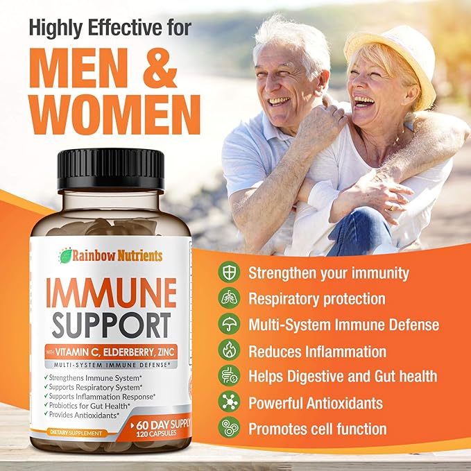 10 in 1 Immune Support Supplement (No Fillers) | Vitamin C, Zinc, Elderberry, Echinacea, Turmeric, Probiotics |Immunity Booster for Multi-System Immune Defense, Respiratory & Gut health |60 Day Supply