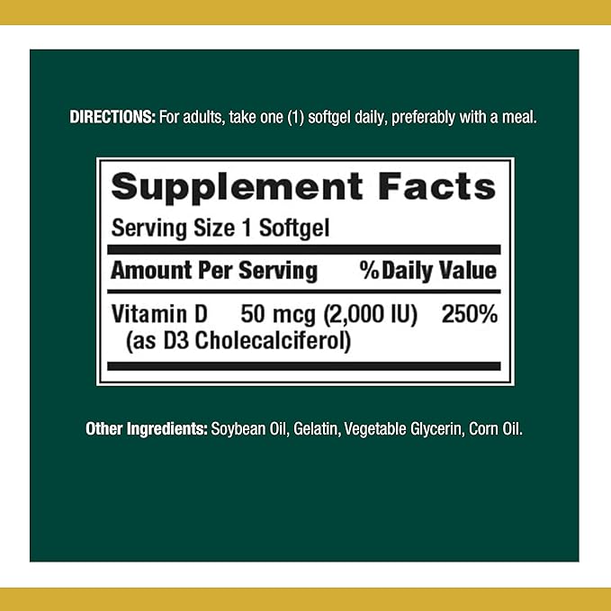Nature's Bounty Vitamin D3, Vitamin Supplement, 50mcg, 2000IU,150 2000IU,150 Count 2)