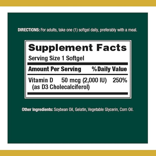 Nature's Bounty Vitamin D3, Vitamin Supplement, 50mcg, 2000IU,150 2000IU,150 Count 2)