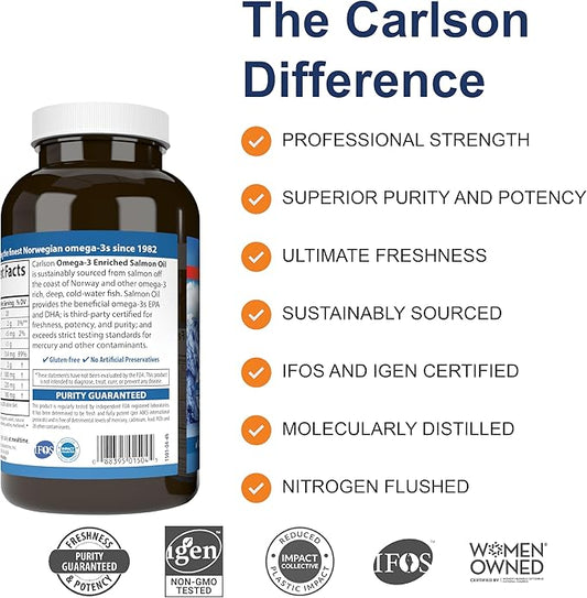 Carlson - Norwegian Salmon Oil, 500 Omega-3s, Norwegian 3 Salmon 180+50 Softgels