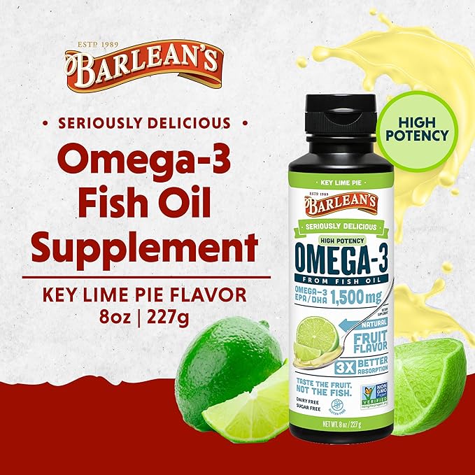 Barlean's Key Lime Pie High Potency 3 Fish 1500mg of 8 oz