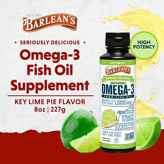 Barlean's Key Lime Pie High Potency 3 Fish 1500mg of 8 oz