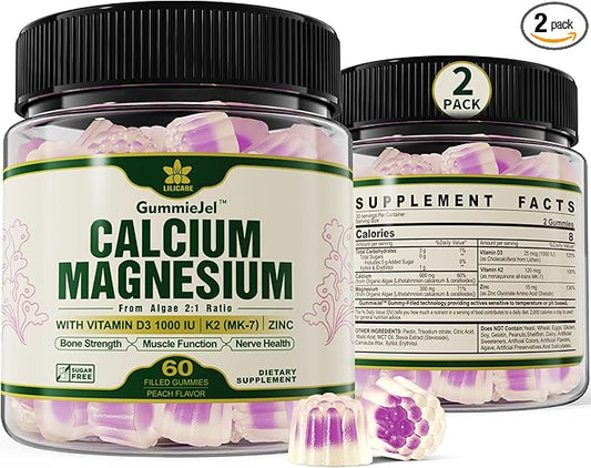 (2 Pack) Plant Based Calcium Supplement 600mg with D3 K2, K2, Zinc 2:1 Ratio, 70+ Trace