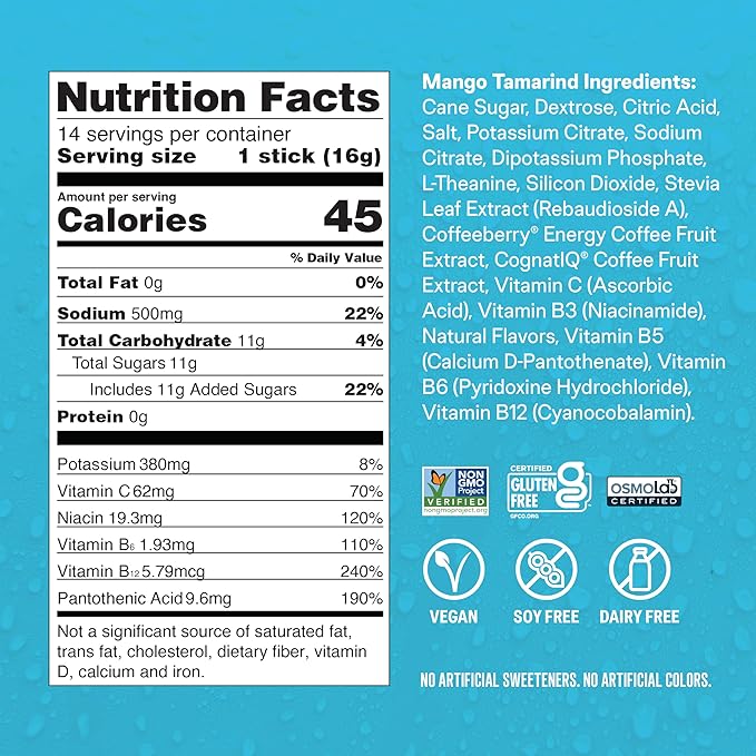 Liquid I.V.® Hydration Multiplier +Energy - Mango Tamarind | Electrolyte Powder Drink Mix | 1 Pack (14 Servings)