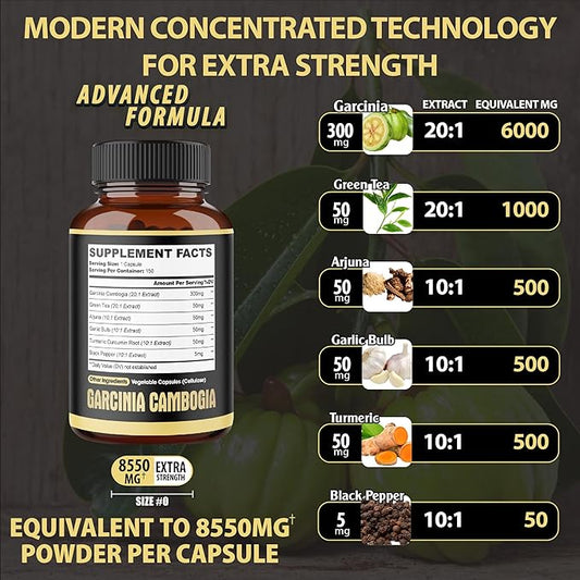 Premium Garcinia Cambogia 20:1 Extract Capsules 8550 mg 1 Pack 150 Caps 5 Months