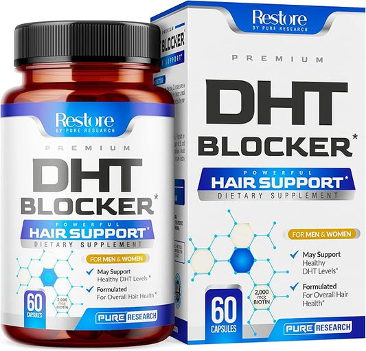 DHT Blocker Hair Growth Support Supplement - Supports Healthy Hair Growth, Healthy Thick Strong Hair - Saw Palmetto + Hair Vitamins for Women & Men - May Support Healthy DHT Levels - Low Loss Capsules