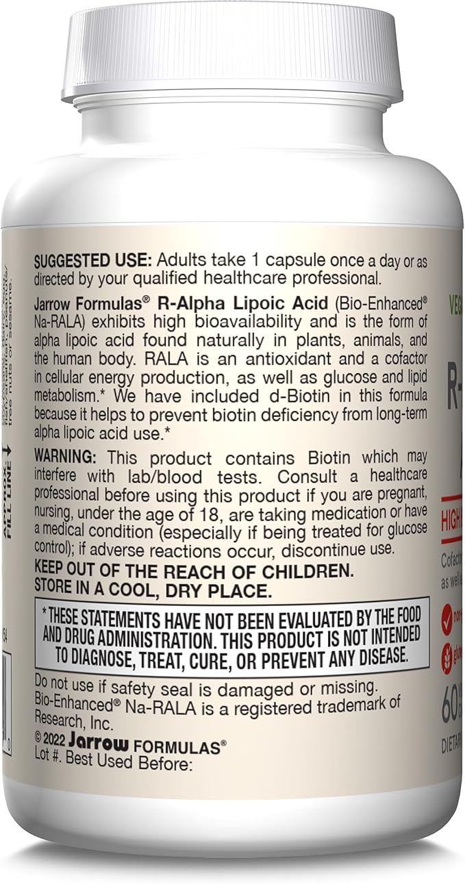 Jarrow Formulas R-Alpha Lipoic Acid 100 60 Veggie 60 Day