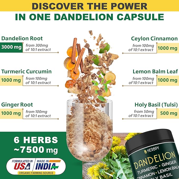 Dandelion Root Supplement 7500mg 6in1 100 Dandelion