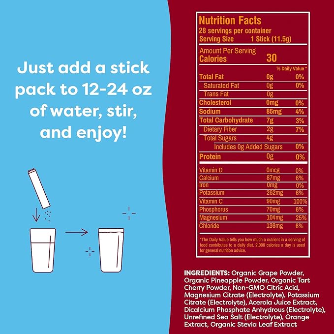 FlavCity Fruit Punch Electrolyte Drink Mix, 28 On-The-Go Stick Packs - Healthy Electrolytes Powder Packets Made with Real Fruit - Keto Powdered Drink with No Added Sugar, Gluten-Free