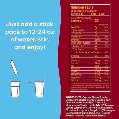 FlavCity Fruit Punch Electrolyte Drink Mix, 28 On-The-Go Stick Packs - Healthy Electrolytes Powder Packets Made with Real Fruit - Keto Powdered Drink with No Added Sugar, Gluten-Free