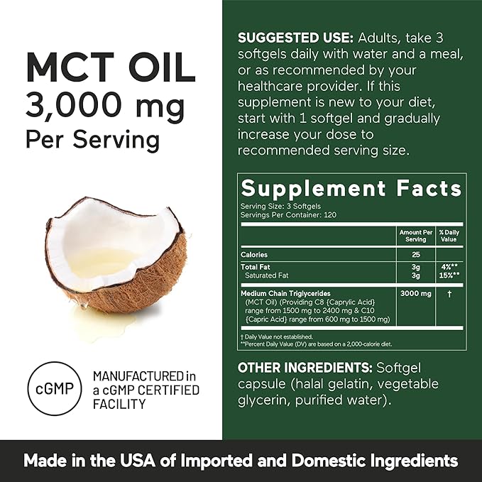 Smarter Nutrition MCT Oil Capsules C8 and C10 - Ketogenic Fuel for Brain & Body, Sustained Energy - from Cold-Pressed Coconut, Palm & Gluten-Free, Non-GMO - 360 Count - 180-Day Supply