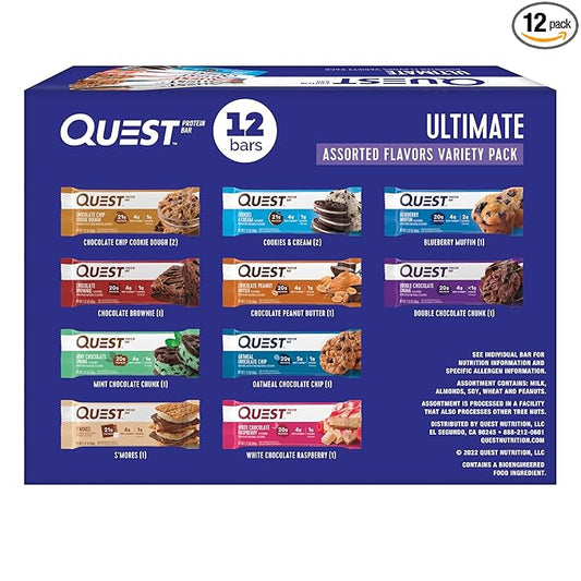 Quest Nutrition Ultimate Variety Pack Protein Bars, High Protein, Low Carb, Gluten Free, Keto Friendly, 12 Count