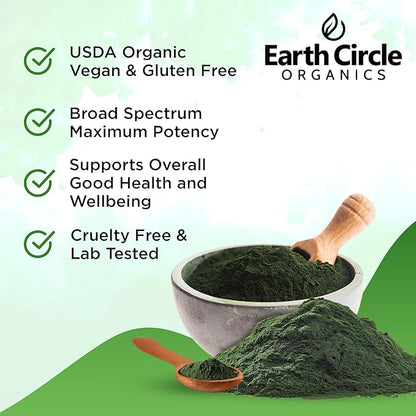 Earth Circle Organics Organic Chlorella Powder Superfood | Kosher | Broken Cell Wall Chlorophyll, Vegan, Super Green Algae, Clean Chlorella, High in Protein, Fiber & Amino Acids - 4oz