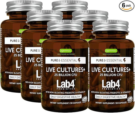 Live Cultures+ Lab4 Probiotics & Prebiotic, 25 Billion 6 x 30 Capsules,