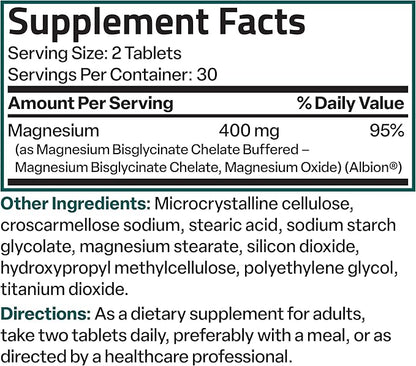 Bronson Magnesium Glycinate 400mg Extra Strength, Vegetarian, Chelated for Absorption Gentle on The Stomach, Non-GMO, 60 Tablets