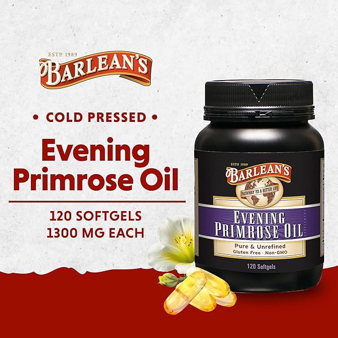 Barlean's Evening Primrose Oil Capsules, GLA 1300mg Softgels, 120 Count