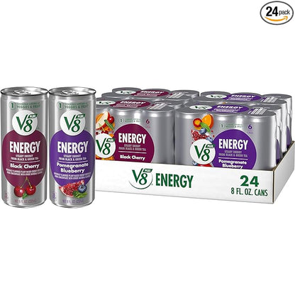V8 +Energy Black Cherry and Pomegranate Blueberry Juice Energy Drinks, 8 fl oz Can (24 Pack)