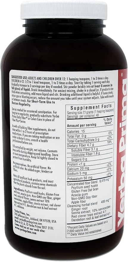 Yerba Prima Fiber Plus Senna Powder, 12 Ounce 3) -