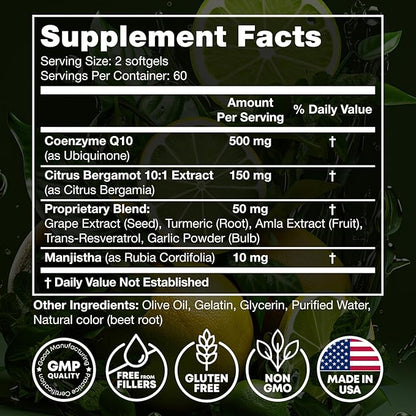 High Absorption CoQ10 500MG 10 Supplement 120 Softgels CoQ10 Nutritional Q10 - coq10 400mg 400mg softgels