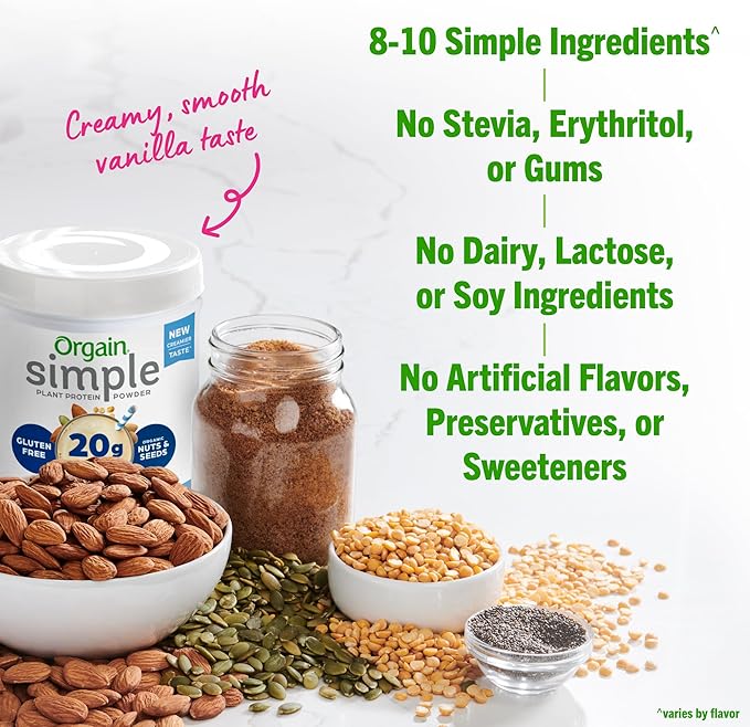 Orgain Organic Simple Vegan Protein Powder, Vanilla 20g Plant 1.25lb