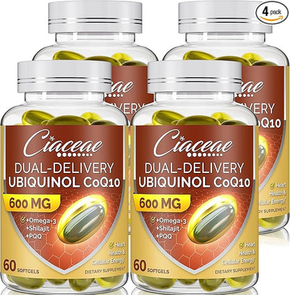 Ubiquinol CoQ10 600 MG Softgels Omega-3 & Coenzyme-Q10, Active CoQ10 Ubiquinol 240 Servings