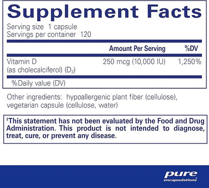 Pure Encapsulations Vitamin D3 250 mcg (10,000 IU) 120 Capsules