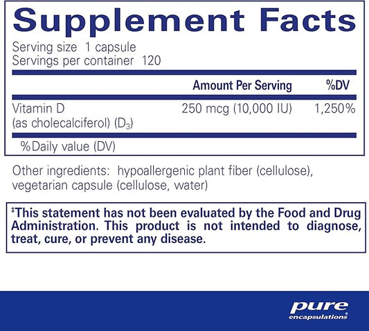 Pure Encapsulations Vitamin D3 250 mcg (10,000 IU) 120 Capsules