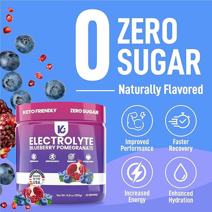 Keppi Keto Electrolytes Powder No Sugar - Sugar Free Electrolytes - Made in USA - Advanced Hydration, Performance & Recovery - Delicious Blueberry Pomegranate Flavor - Mixes Easily No Clumps