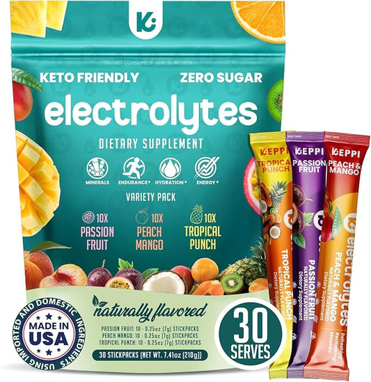 Keppi Exotic Electrolytes Powder Packets – 30 Sugar Free Hydration Packets, Keto-Friendly Hydration Packets Perfect for Travel, Gym, and Everyday Refreshment
