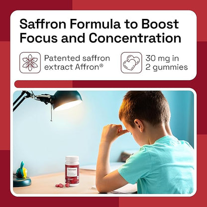 NAVEH PHARMA® OptiMind - Focus Supplement | Natural Supplements for Kids | 30 MG Saffron Supplements: Kids Vitamins and Memory Supplement for Brains | Mood Support | 60 Calm Gummies (Strawberry)