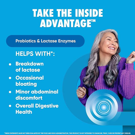 Digestive Advantage Probiotics + Lactase Digestive Enzymes For Digestive Health, Daily Probiotics For Women Men Occasional Bloating, Lactose Breakdown, Minor Abdominal Discomfort, Immune Support, 96ct