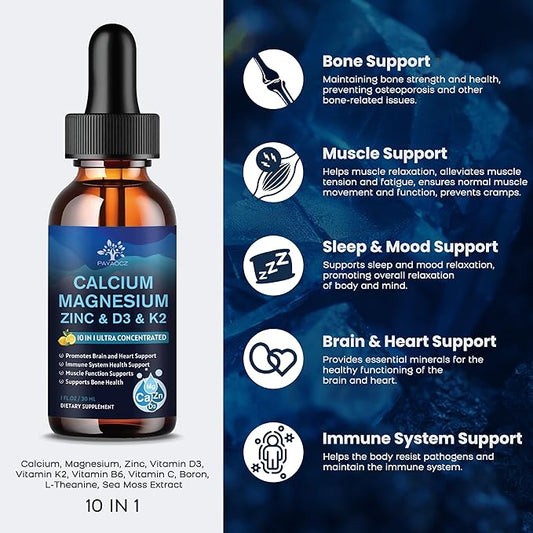 (2 Pack) 10 in 1 Calcium D3 K2 K2 Supplement, 1 Fl