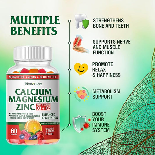 Calcium Magnesium Zinc Gummies with Vitamin D3 & K2 -