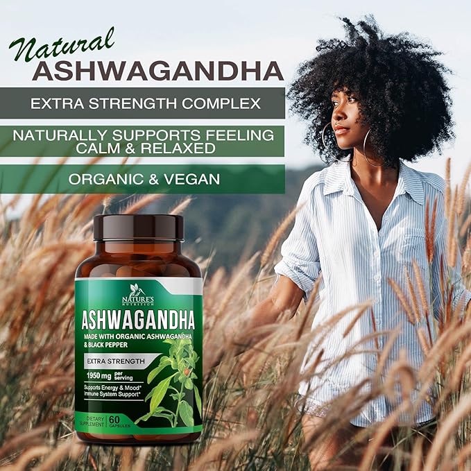 Nature's Nutrition Organic Ashwagandha Capsules Extra 1950mg - 60 Capsules