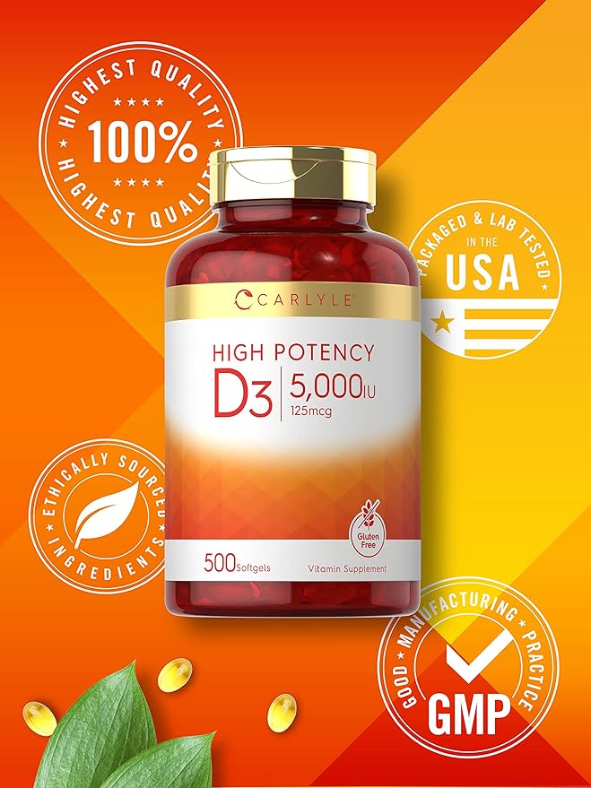Carlyle Vitamin D3 5000 IU Softgels 500 Count 125mcg