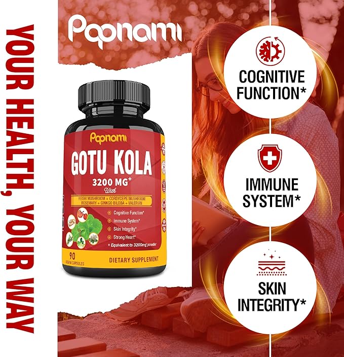 Organic Gotu Kola Extract Capsules 3200Mg with 90 Counts 3 Months