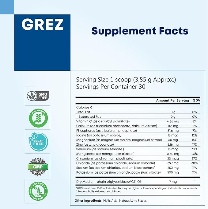 GREZ ELEC-Vital Electrolytes Powder No Sugar - Hydration Powder, Keto Electrolytes No Sugar - Complete Mineral Support, Sodium, Potassium, Magnesium, Zinc - - 30 Servings