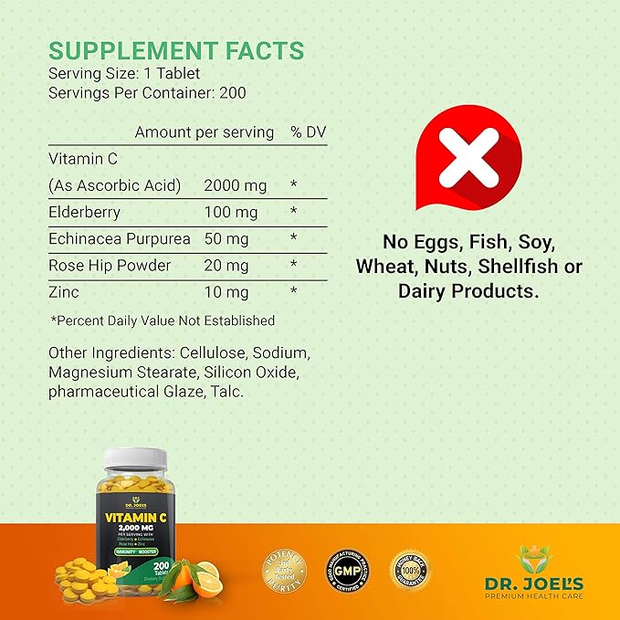 Dr. JOEL'S Immune Support Vitamin C 2000 mg 200 Tablets