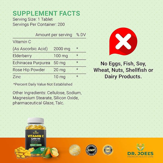 Dr. JOEL'S Immune Support Vitamin C 2000 mg 200 Tablets