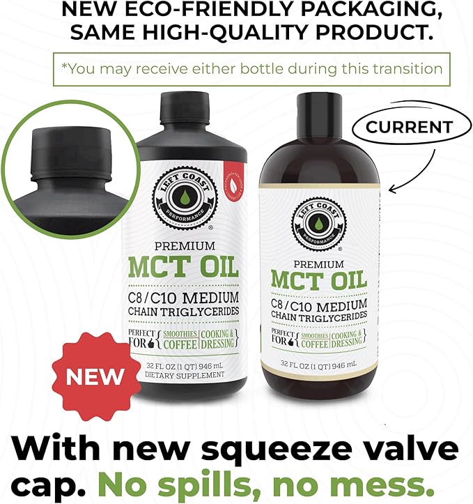 100% Coconut MCT Oil Liquid - MCT Oil C8 C10 for Sustained Mental Energy & Focus Support Great for Smoothies Salads Coffee & More - Palm Free Vegan Keto & Paleo Friendly 60+ Servings (32 Fl Oz)