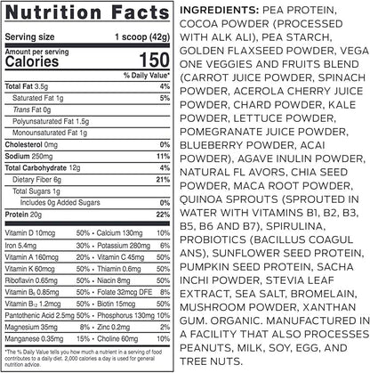 Vega Organic All-in-One Vegan Protein Powder, Chocolate 13.2 oz